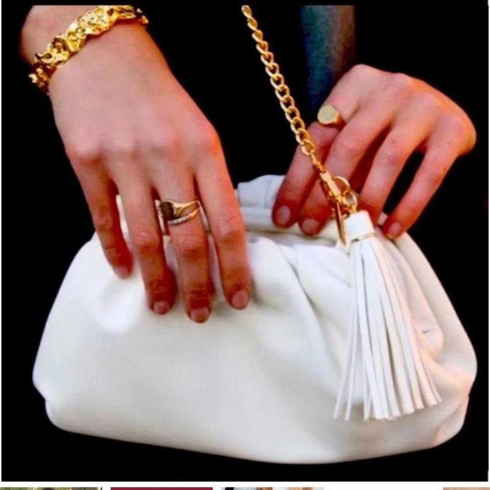 Understated Leather Crescent Clutch Purse in Ivory